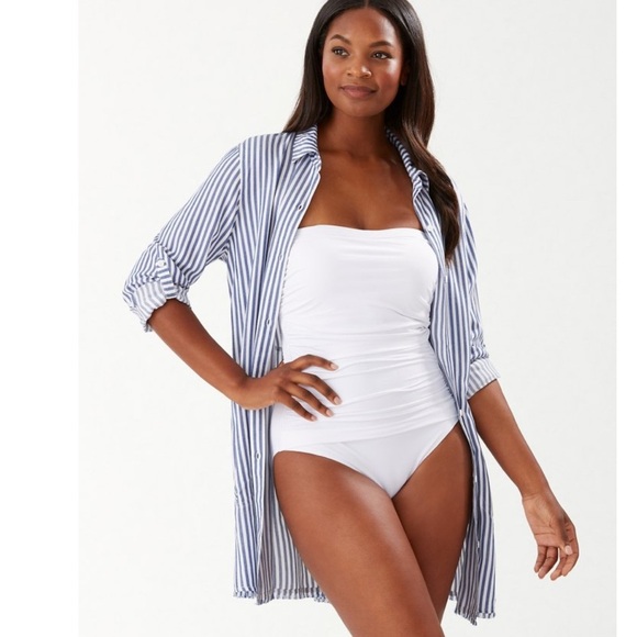 Tommy Bahama Chambray boyfriend beach shirt oversized vacation classic clean top - Picture 13 of 13